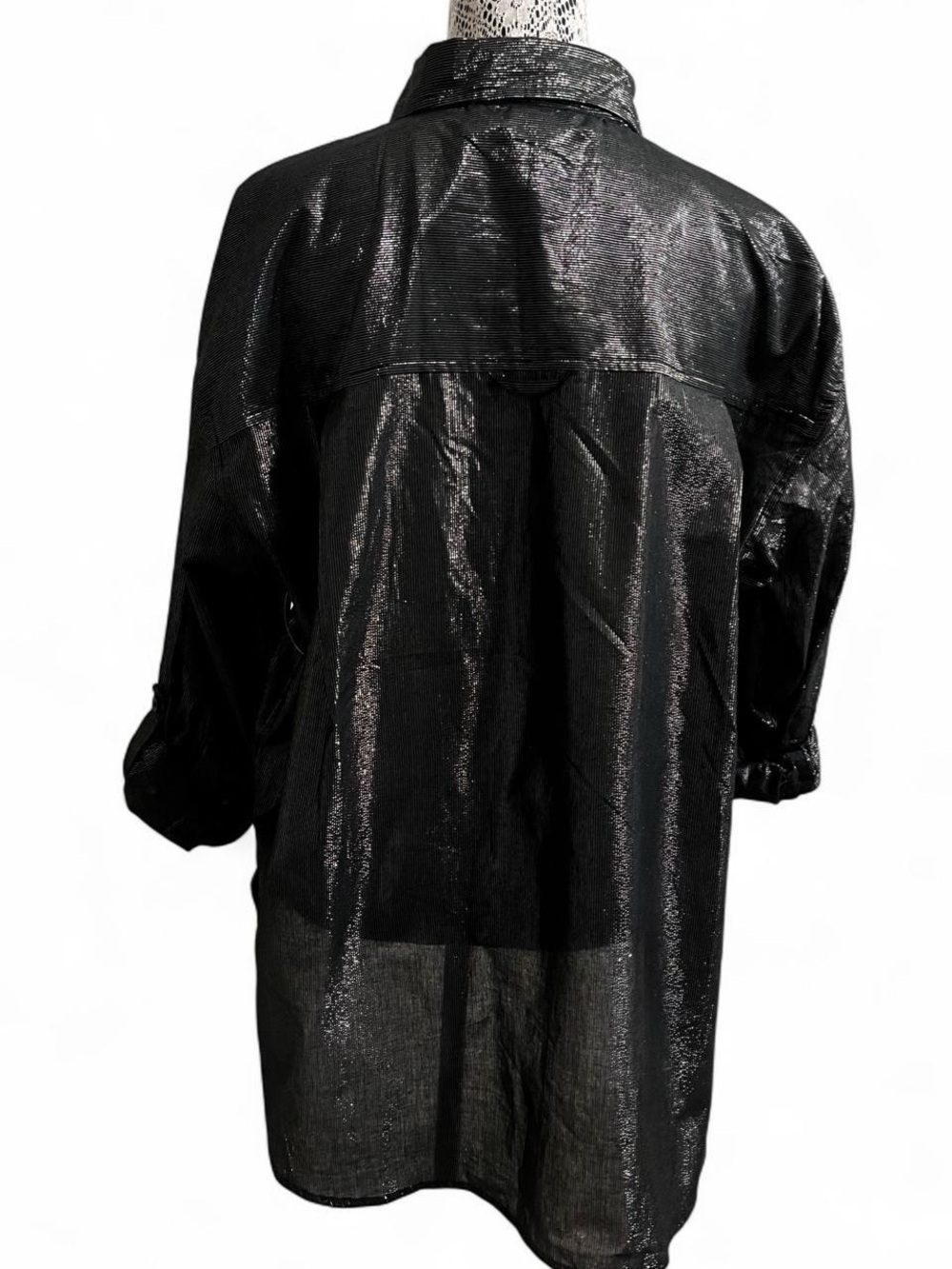Gloria Vanderbilt Shimmery Black Button-Front Shirt - Picture 5 of 8